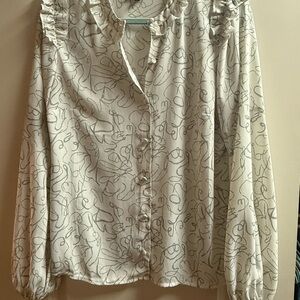 CAbi Chic White and Navy Blouse